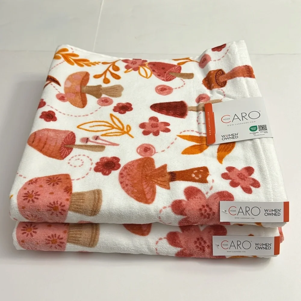 💥6pc CARO HOME 100% Cotton Bath Towel Set - Mushroom Print - MESA